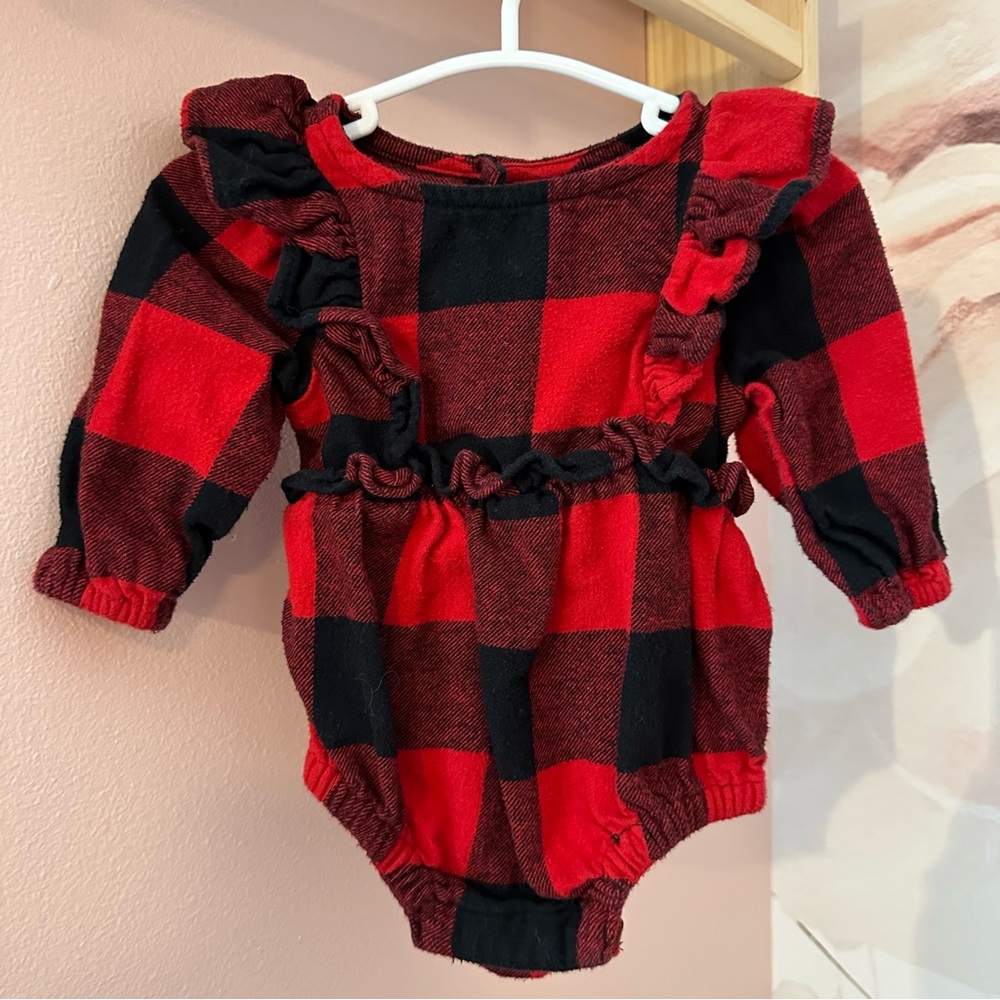 Old Navy | Long-Sleeve Ruffle-Trim Plaid One-Piece Bodysuit